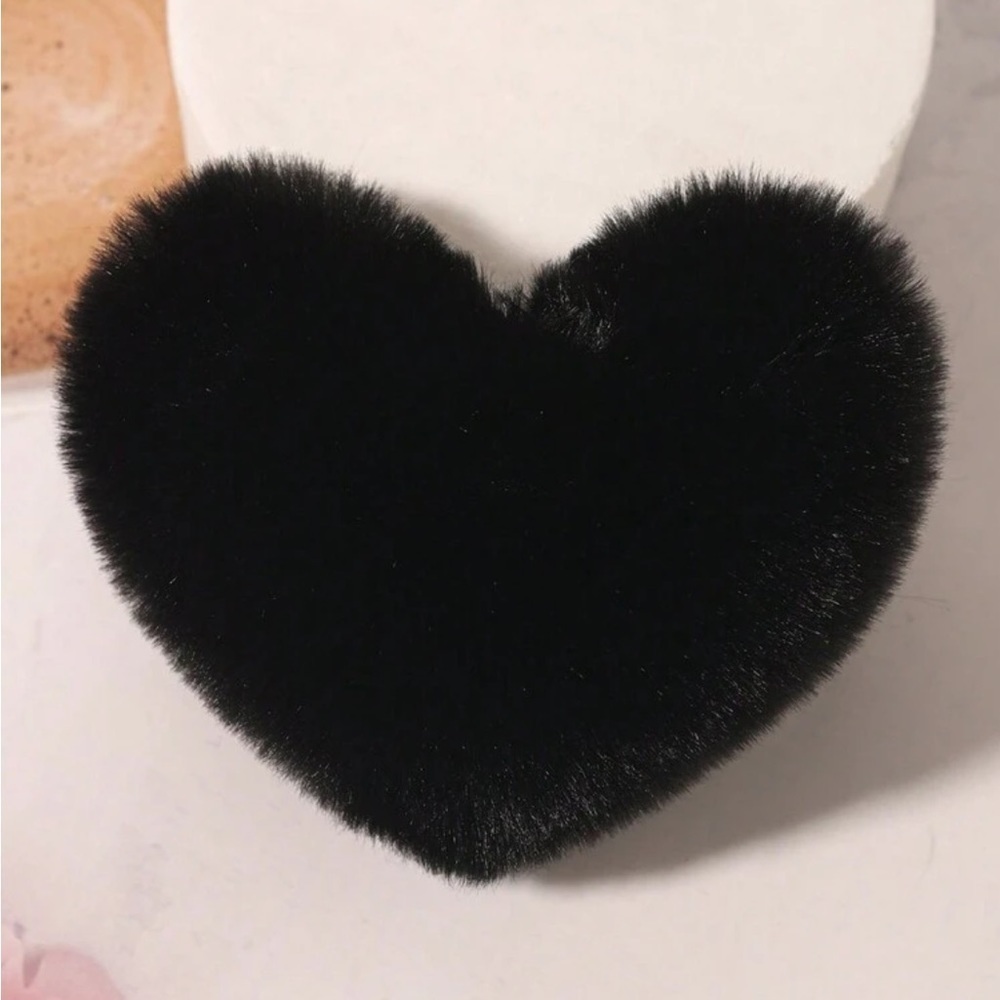 Fluffy Black Heart Keychain Keyring BRAND NEW Stocking Stuffer - Picture 4 of 6